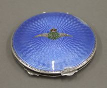 An enamel decorated RAF silver compact. 7 cm diameter. 63.4 grammes total weight.