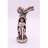 A Marrel Freres silver seal of a knight standing inside a tree trunk. 7 cm high. 82.8 grammes.