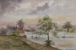 JAN SEAMAN, Upper Orwell River, watercolour, framed and glazed. 24.5 x 16.5 cm.