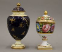 A Coalport porcelain lidded vase decorated with Loch Lomond and a Copelands Spode lidded vase.