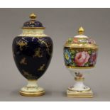 A Coalport porcelain lidded vase decorated with Loch Lomond and a Copelands Spode lidded vase.