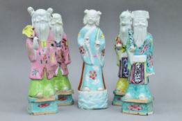 Five 19th century Chinese porcelain figures. The largest 22 cm high.
