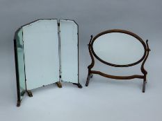 A Victorian toilet mirror and an early 20th century triptych mirror. The former 50 cm wide.