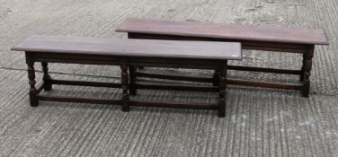 A pair of oak benches. Each 168 cm long.