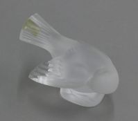 A Lalique France glass model of a bird. 11.5 cm long.