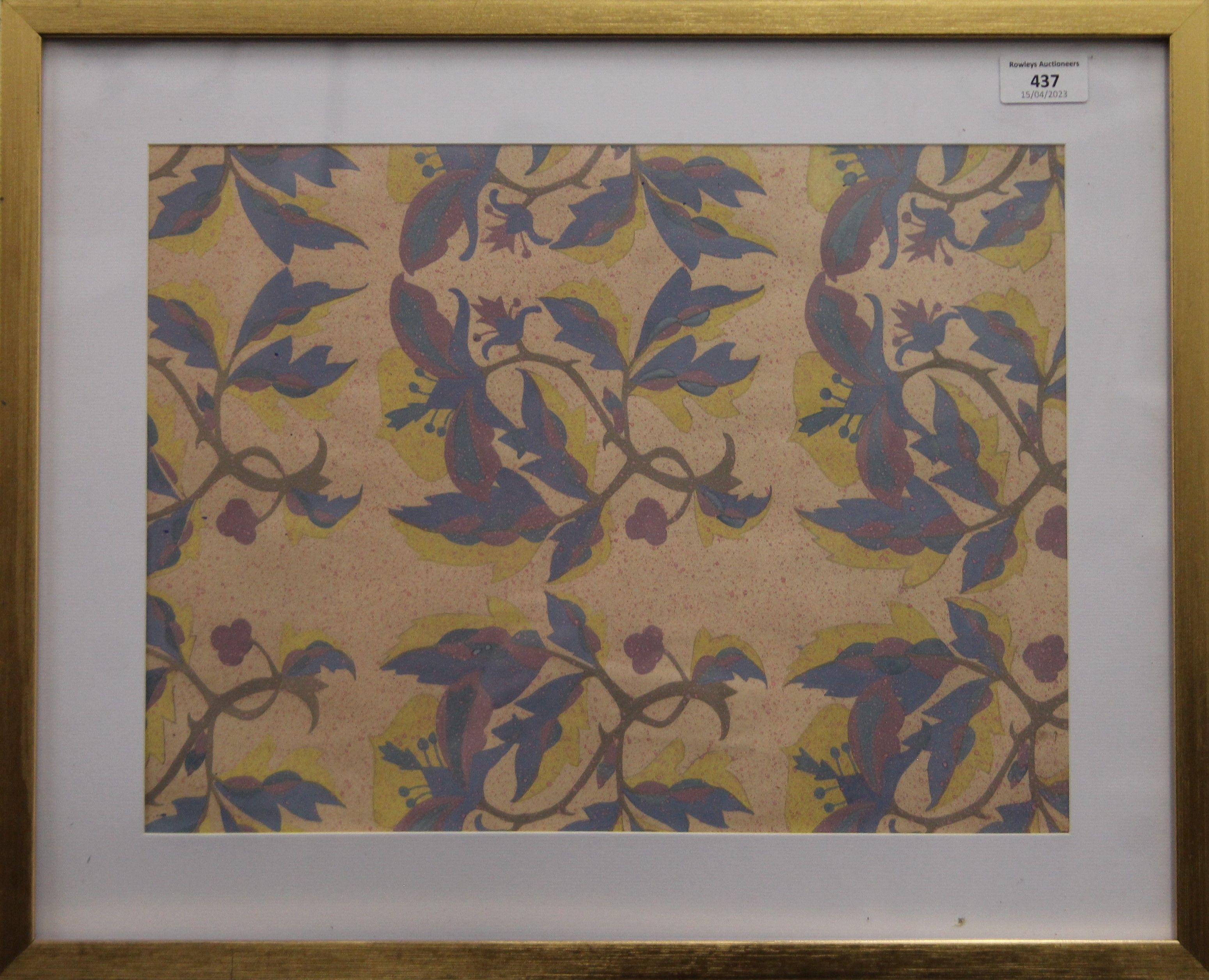 A floral wallpaper sample, framed and glazed. 39.5 x 29.5 cm. - Image 2 of 2