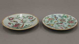 A pair of small 19th century Chinese famille rose plates, painted with birds,