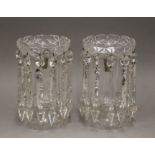 A pair of Victorian cut clear glass lustres. 25.5 cm high.