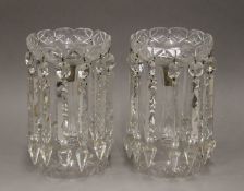 A pair of Victorian cut clear glass lustres. 25.5 cm high.