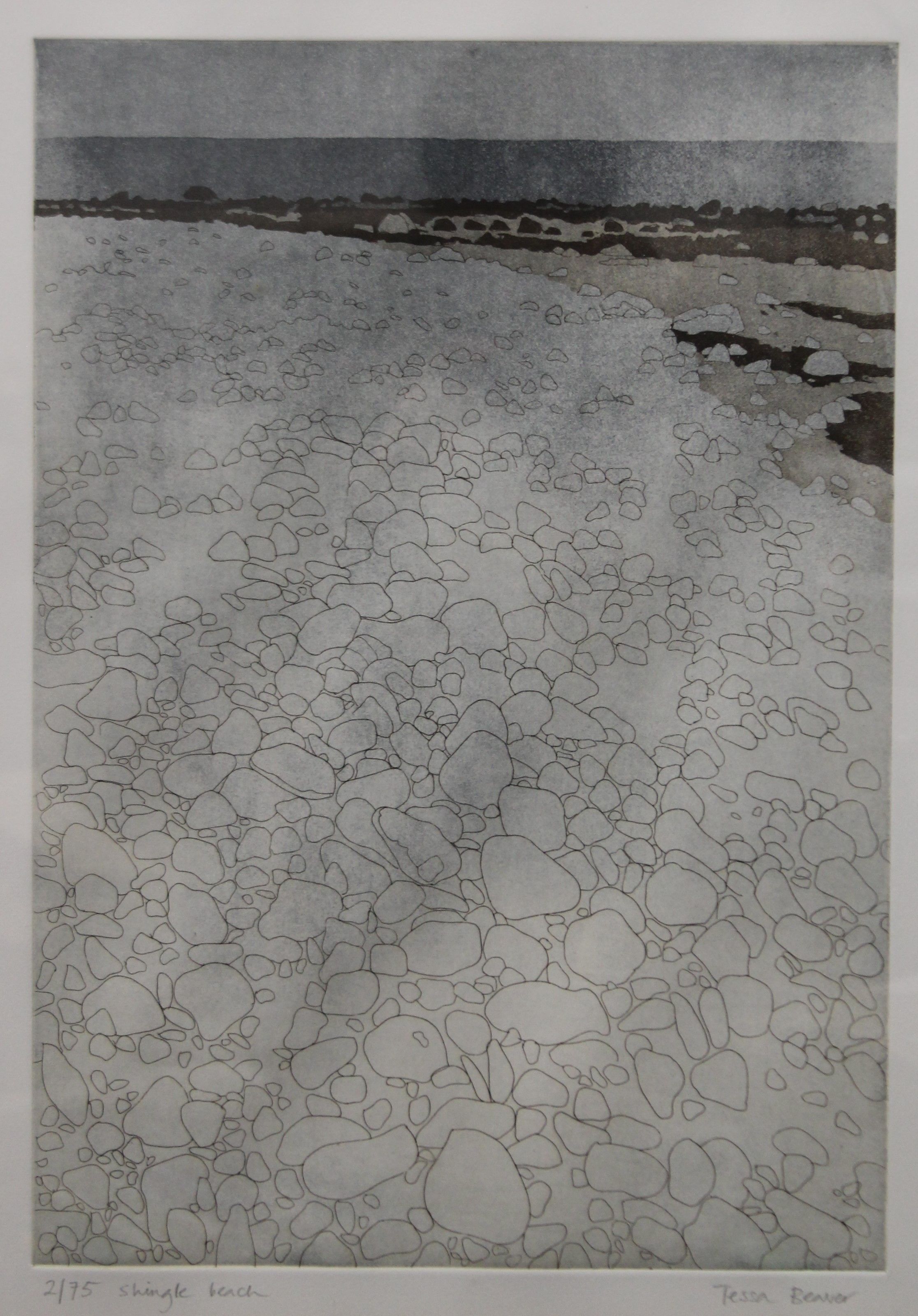 TESSA BEAVER, Shingle Beach, limited edition print, numbered 2/75, signed in pencil to the margin,