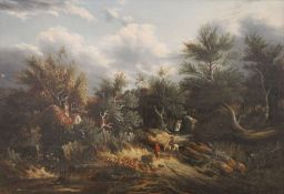 EDWARD WILLIAMS (1782-1855), Figures on a Country Path, oil on panel, the frame with applied plaque.