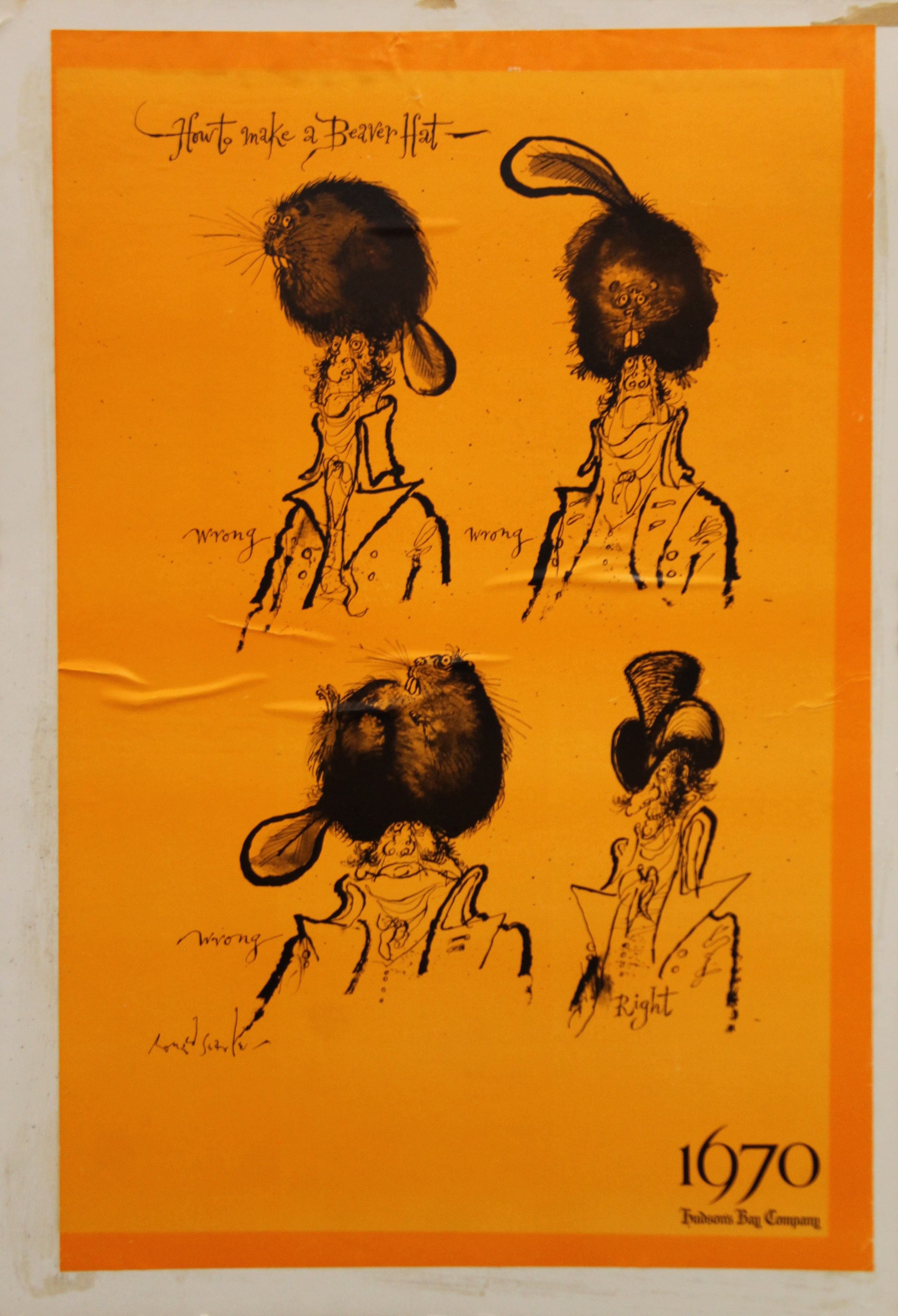 A 1970 Hudson Bay Company advertising poster, by Ronald Searle, How to make a Beaver Hat, - Image 2 of 2