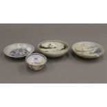 Four pieces of 18th century Chinese shipwreck cargo porcelain. The tea bowl 7 cm diameter.