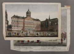 Two 19th century coloured prints of Amsterdam and Gouda. Approximately 45 x 35 cm.