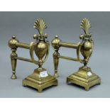 A pair of Victorian brass andirons. 29 cm high.