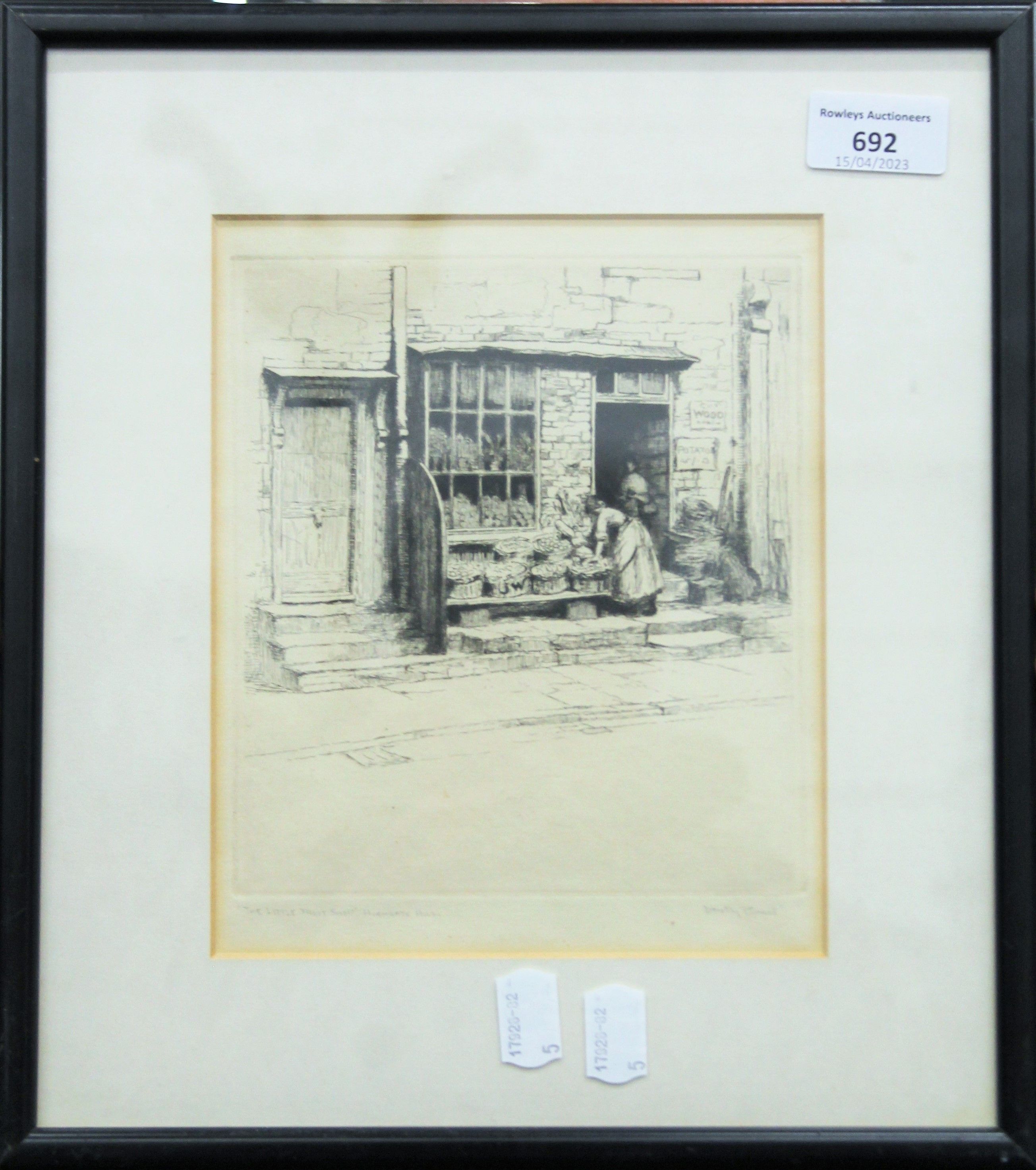 DOROTHY SWEET, The Little Fruit Shop Highgate Hill, print, framed and glazed. 16.5 x 20 cm. - Image 2 of 3