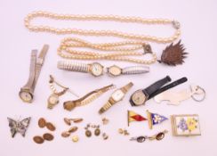 A quantity of various jewellery including, 9 ct gold cufflinks, watches (Timex, Rotary, Waltham,