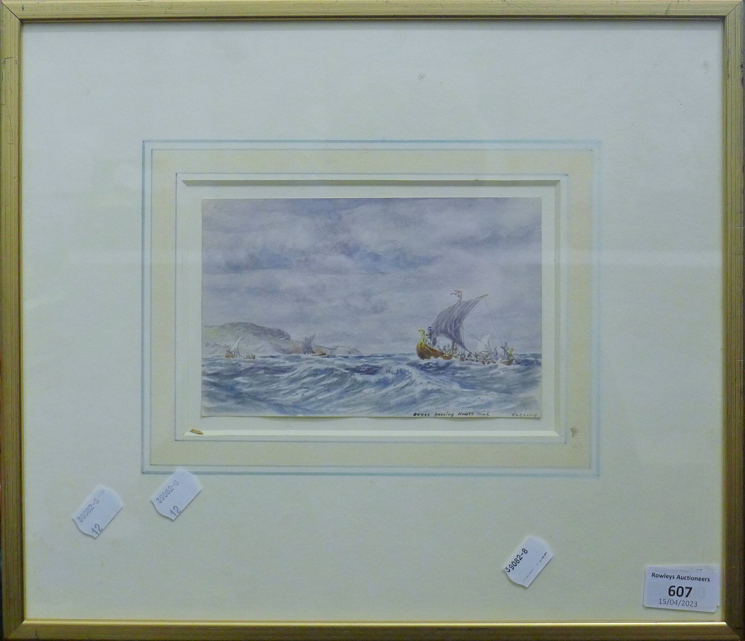 Danes Passing Howth Head, watercolour, initialled H.G.C and dated 1.10.19, framed and glazed. 17. - Image 2 of 3