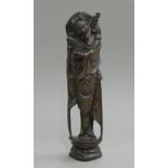 An Oriental silver inlay wooden figure. 29 cm high.
