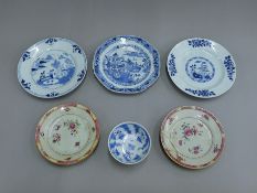 Five 18th/19th century Chinese porcelain plates and a bowl. The latter 12 cm diameter.