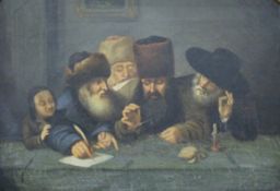 19TH CENTURY SCHOOL, ''Balancing the Books'', oil on canvas, framed. 48 x 34 cm.