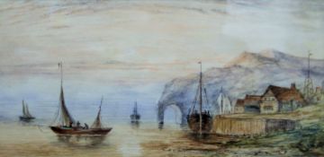 19TH CENTURY SCHOOL, Shipping Scene, watercolour, framed and glazed. 31.5 x 15.5 cm.