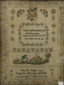 An 1848 needlework sampler, worked by Mary Ann Anstiss, framed and glazed. 41 x 50.5 cm overall.