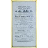 A Theatre Royal Bristol framed silk poster, dated 1820. 36 x 54.5 cm overall.