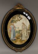 A 19th century silk work picture in an oval frame. 54 cm high overall.