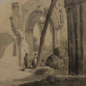 19TH CENTURY SCHOOL, Ruins, watercolour and pencil, signed P S MUNN, framed and glazed. 18 x 18.