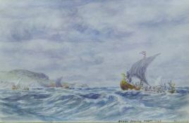 Danes Passing Howth Head, watercolour, initialled H.G.C and dated 1.10.19, framed and glazed. 17.