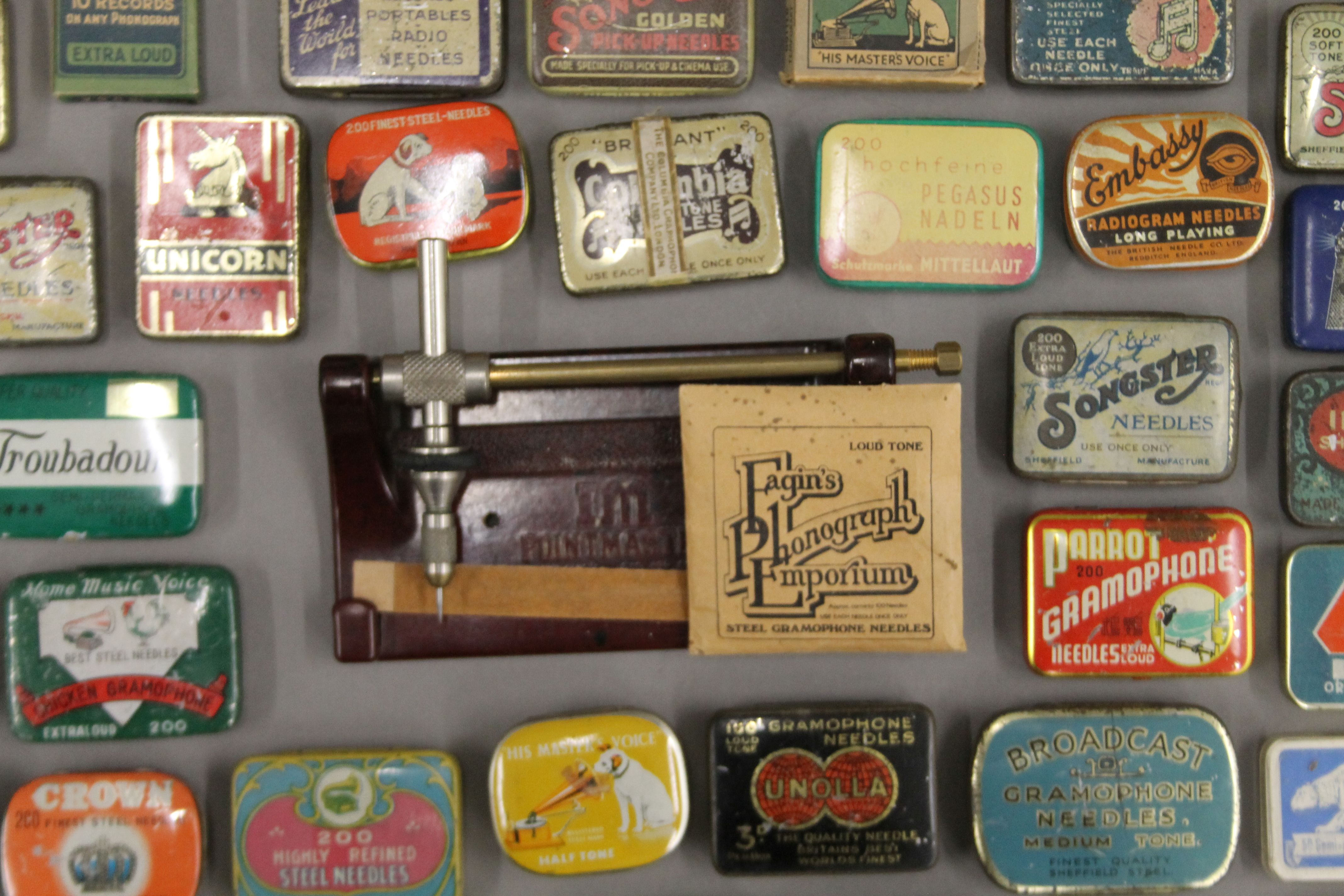 A large collection of approximately 160 antique gramophone needle tins, plus other related items. - Image 3 of 6