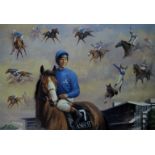 A Frankie Dettori limited edition print, numbered 587/950, signed, framed and glazed.