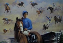 A Frankie Dettori limited edition print, numbered 587/950, signed, framed and glazed.