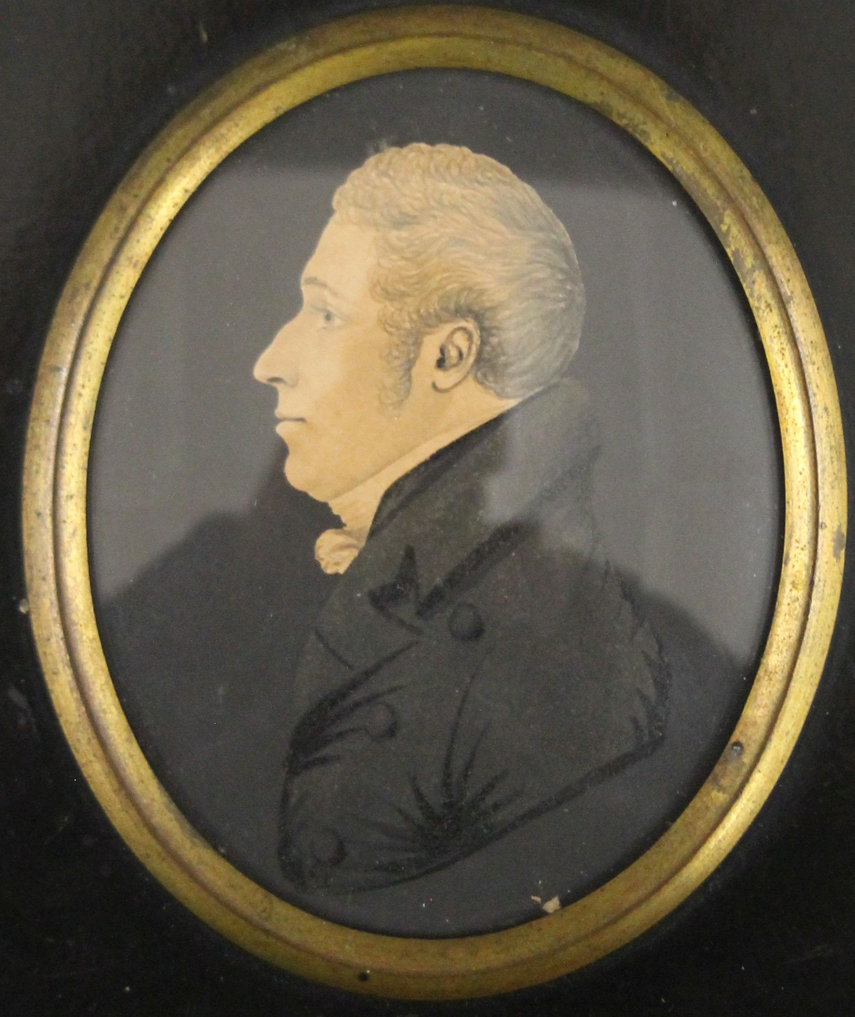 A miniature portrait of a 19th century gentleman, in an ebonised frame. 10.5 x 13 cm. - Image 2 of 4