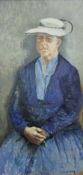 EDWARD IRVINE HALLIDAY (1902-1984) British (AR), Lady in the Blue Dress, oil on board,