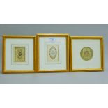 Three miniature stained glass watercolour designs by Clement Heaton of Heaton Butler and Bayne,
