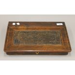 A Continental line inlaid rosewood writing slope. 37.5 cm wide.
