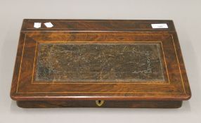 A Continental line inlaid rosewood writing slope. 37.5 cm wide.