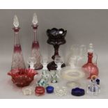 A quantity of Victorian and later glassware, including cranberry.