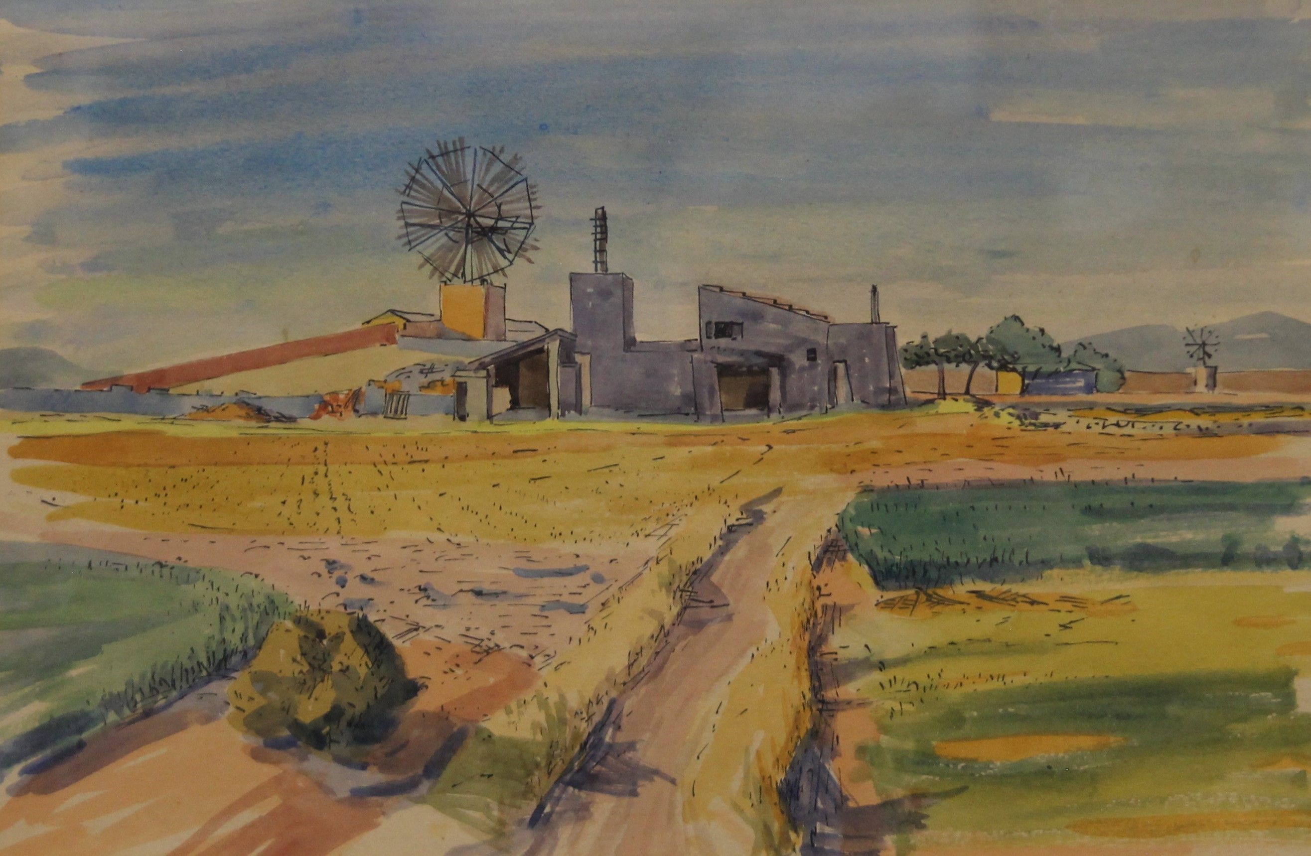 CONTINENTAL SCHOOL, Farm, watercolour, framed and glazed. 31.5 x 20.5 cm.