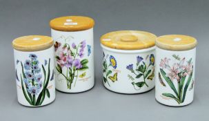 Four Portmeirion Botanic Garden storage jars. The largest 21 cm high.