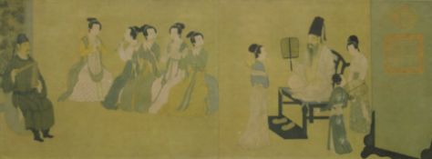 An Oriental print, framed and glazed. 45 x 16 cm.