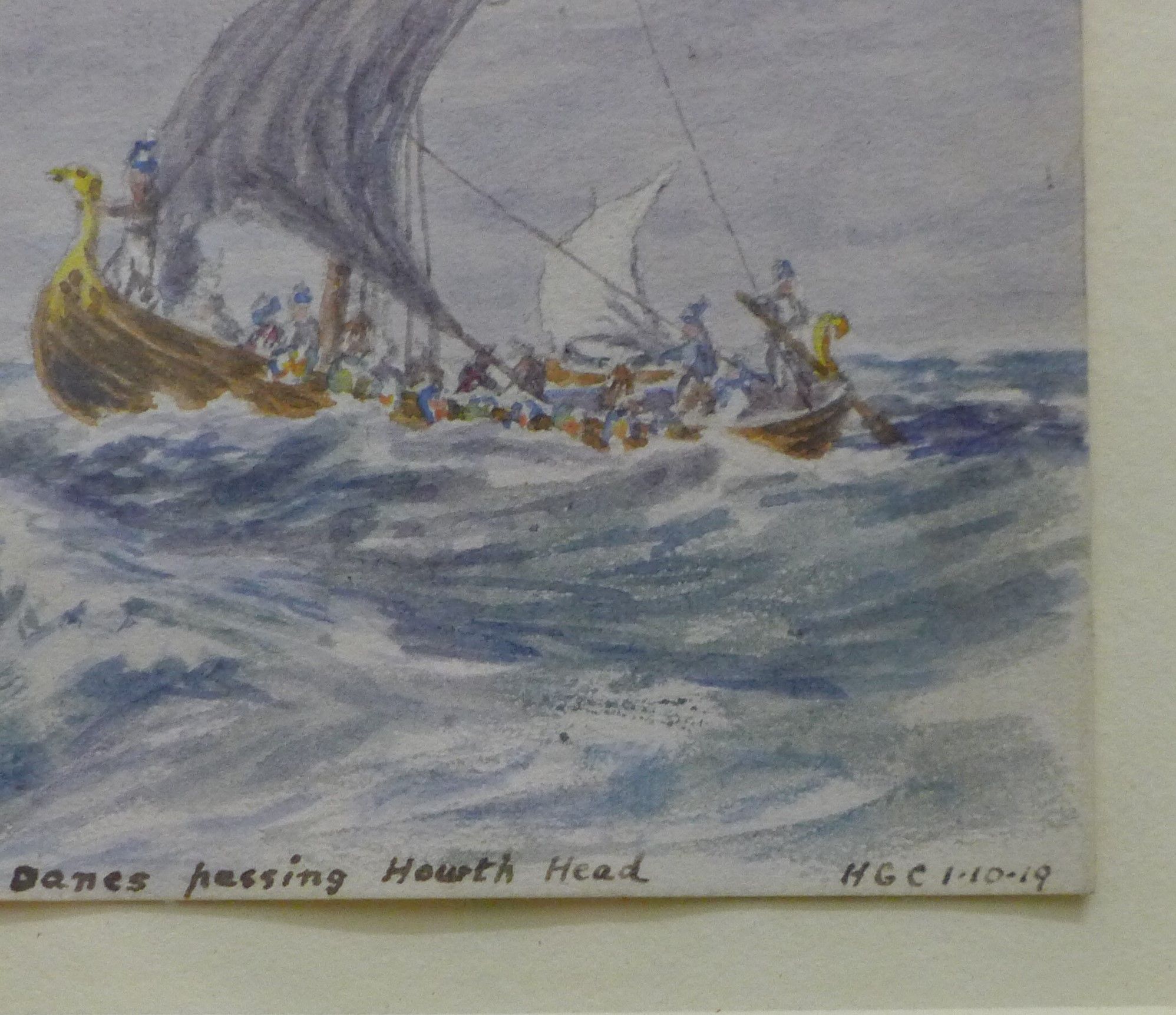 Danes Passing Howth Head, watercolour, initialled H.G.C and dated 1.10.19, framed and glazed. 17. - Image 3 of 3