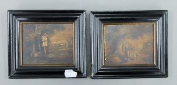 A pair of small 19th century oils on tin, framed. 16 x 14 cm overall.