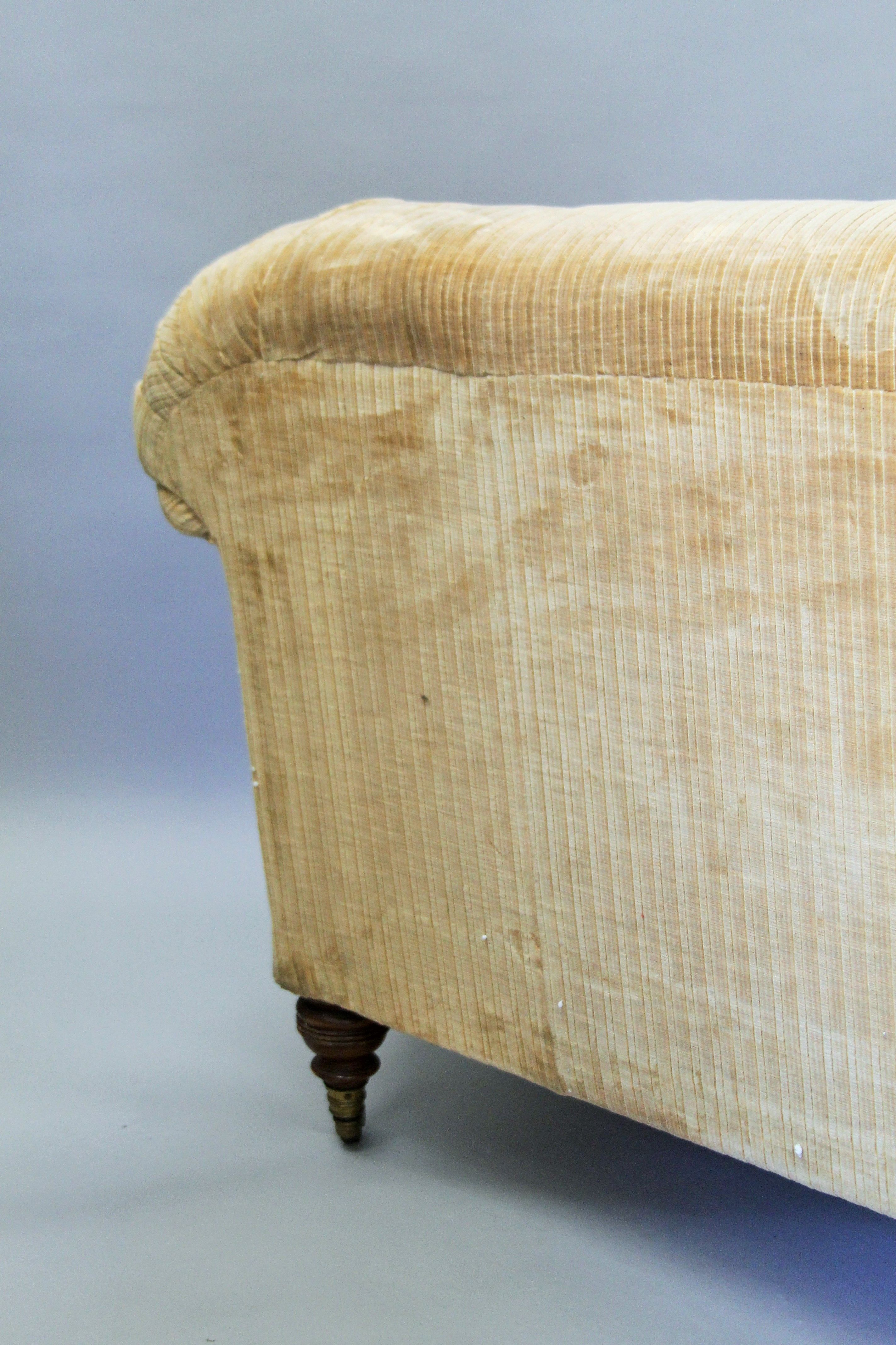 A large Victorian upholstered settee by Howard and Sons, with three turned front legs, - Image 3 of 6