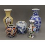 Five various vases. The largest 31 cm high.