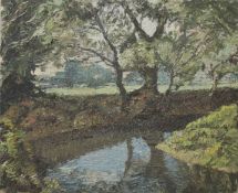 LESLEY WOOLLASTON (1900-1976) British, The River Bank, oil on canvas. 56 x 46 cm.