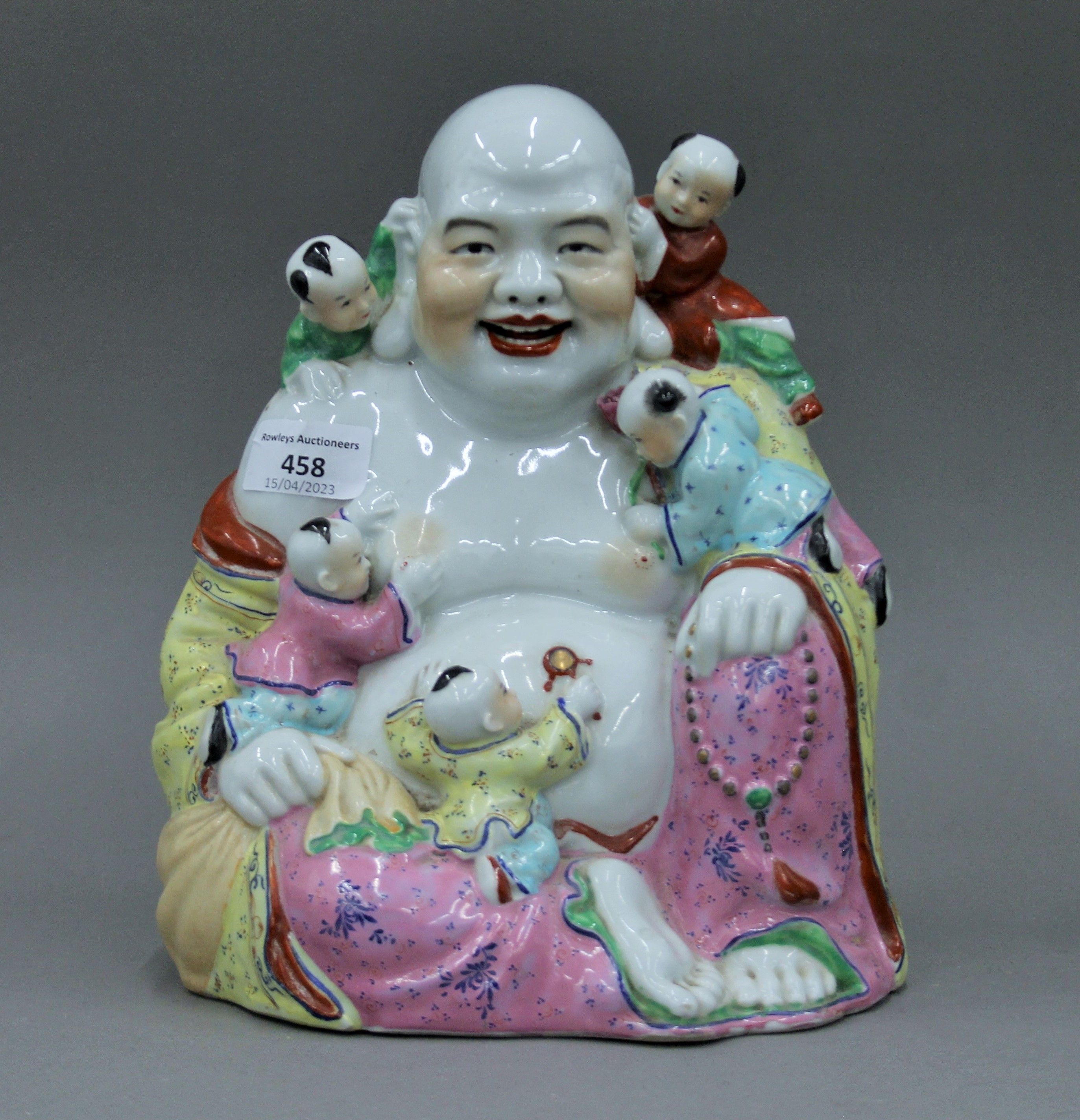 Two Chinese porcelain models of Buddha. The largest 24 cm high. - Image 2 of 9