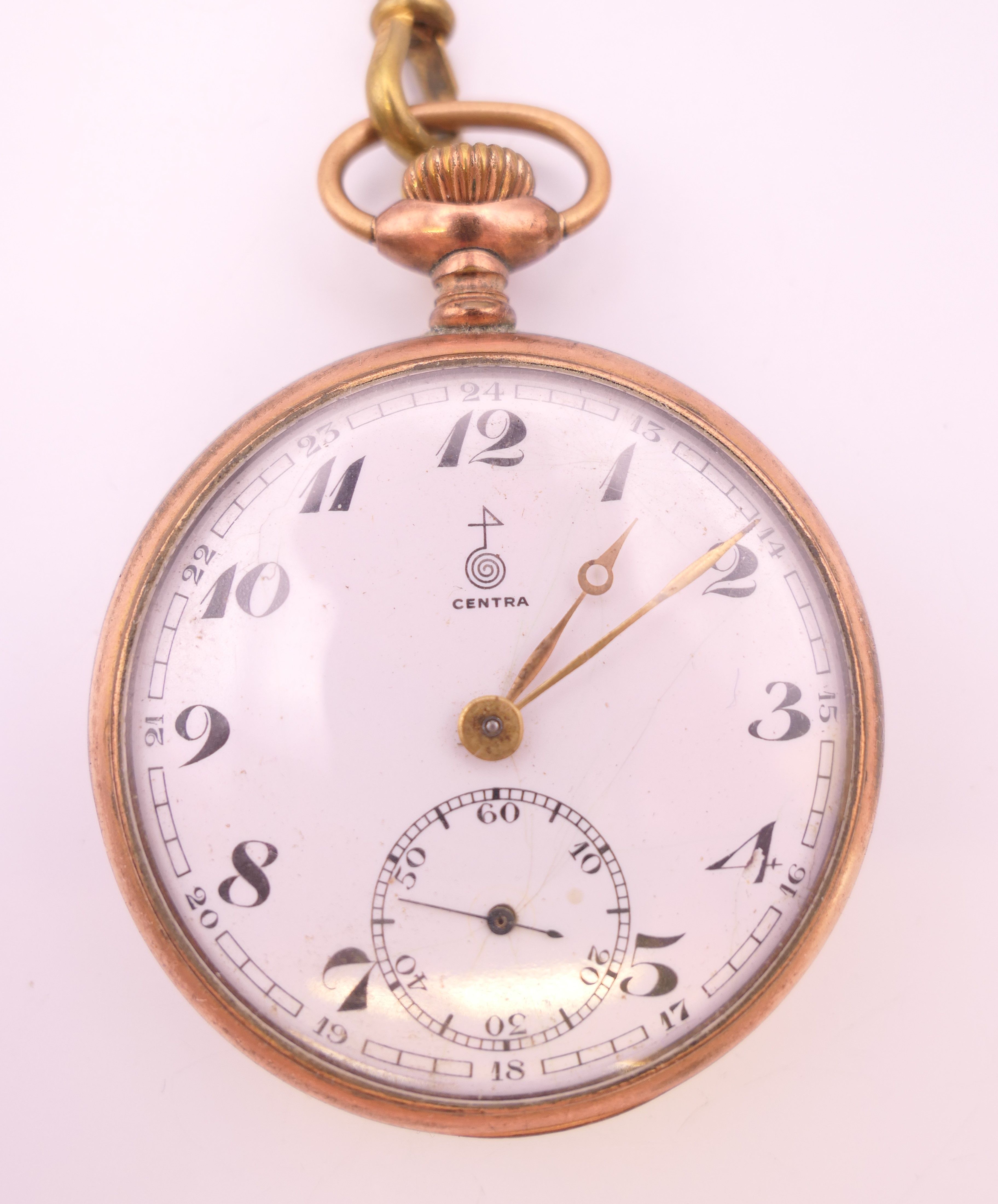 A Centra boxed pocket watch on a brass watch chain. 4.5 cm diameter. - Image 3 of 10